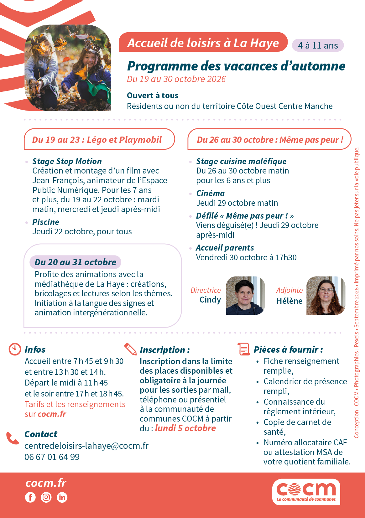 Programme des vacances scolaires à l'accueil de loisirs de La Haye COCM
